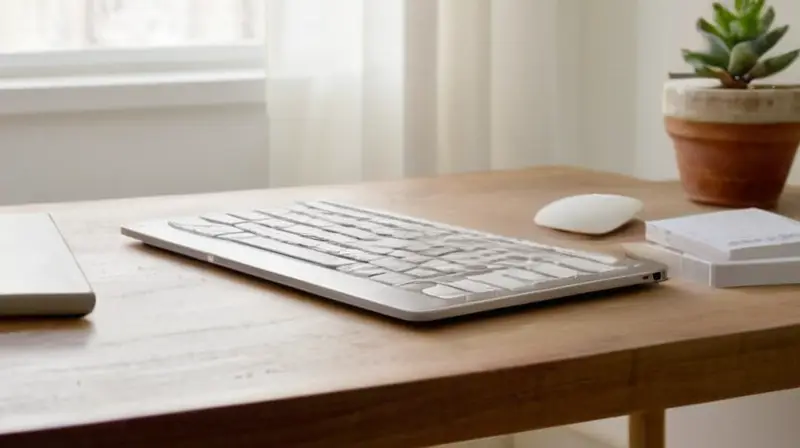 Una persona está sentada en un sofá de un salón minimalista con una mesa de madera oscura frente a ella y tiene abierto su laptop mientras busca información sobre medicamentos