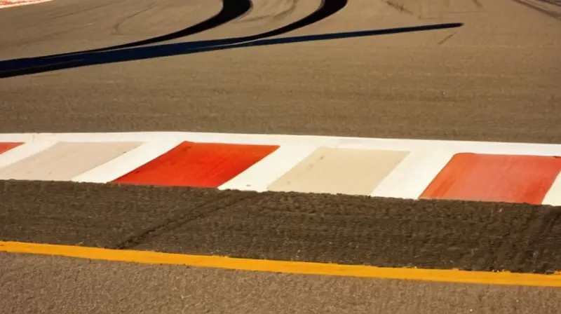 Una pista de Fórmula Uno desgastada por el uso repetido y un coche acercándose a la curva final bajo el sol intenso