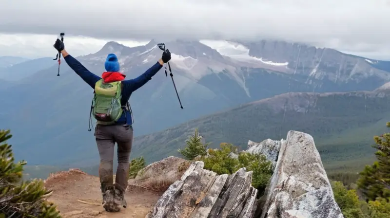 Un corredor de senderos camina hacia el horizonte desde la cima del Peña del Oso, con un paisaje despejado y agreste a sus pies