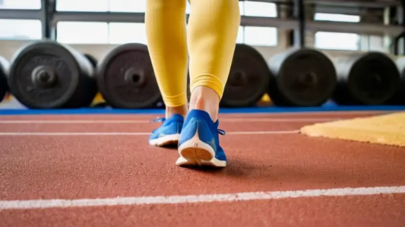 Una joven atleta descalza