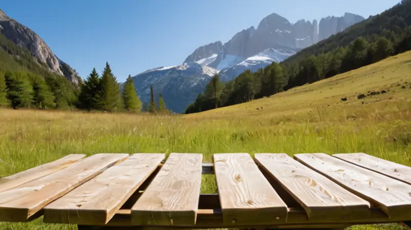 La foto muestra una paisaje montañoso en los Pirineos, con cumbres nevadas, pinos y una luz suave que crea sombras intrincadas