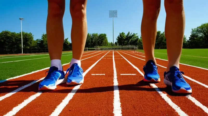 Un atleta corre sobre un campo de hierba recortada con sol en su cara