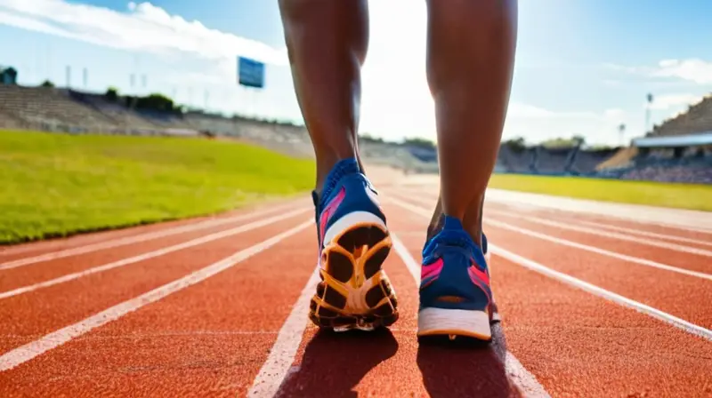 La pista de atletismo tiene una superficie de goma desgastada con surcos y marcas de carril difusas