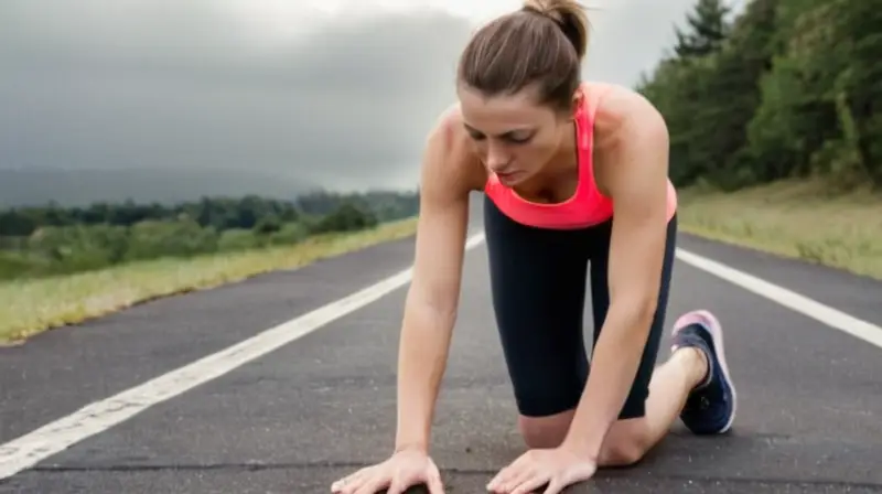 Un joven corredor muestra signos exhaustivos y agotamiento en su rostro mientras descansa en una pista de running