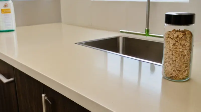 La cocina tiene una countertops amplia y bien iluminada con siete artículos dispuestos en ella