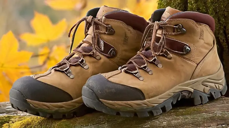 Un par de botas de senderismo muy usadas están expuestas contra un árbol cubierto de liquen