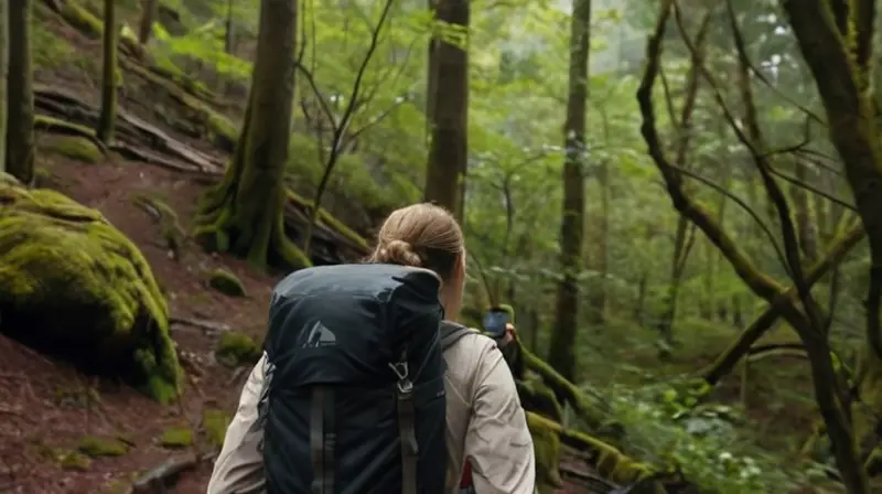 Una figura vestida con un chaleco Raidlight camina tranquilamente por un sendero iluminado por débiles luces nocturnas