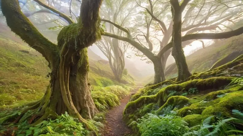 El paisaje montañoso está salpicado de formas naturales y verdor, pinturas de luz y sombra en un escenario primoroso