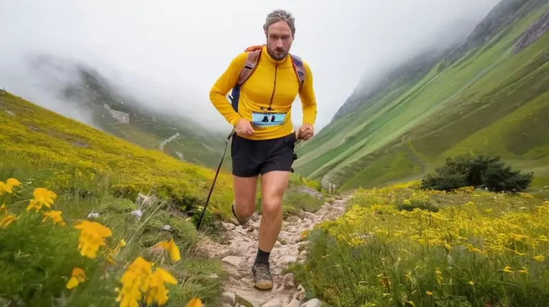 Un corredor de la montaña enigmático se prepara para una maratón con equipamiento y atuendo Salomon