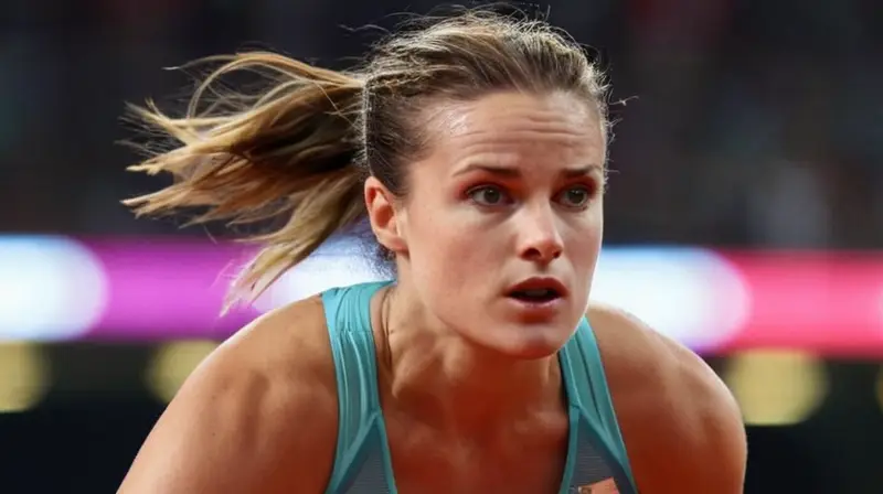 Dafne Schippers se muestra con cara determinada y ceño fruncido mientras compete con intensidad