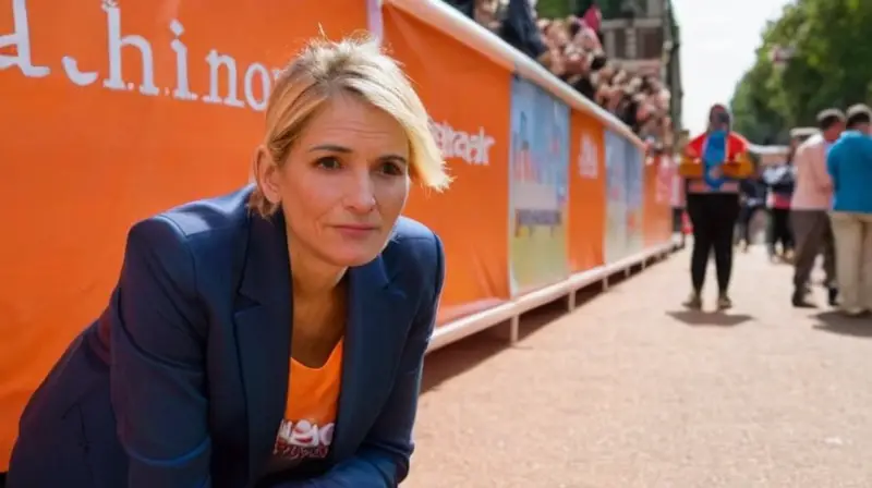 Una mujer sonriente con mirada optimista observa desde la línea de meta del maratón de Londres