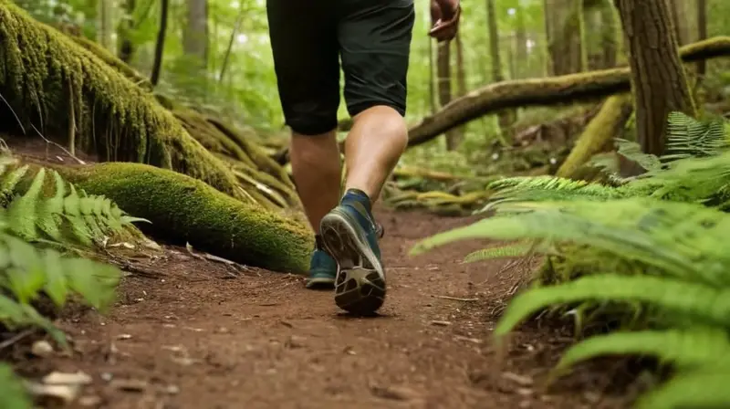 Scott Stapp camina relaxadamente por un sendero boscoso temprano por la mañana mientras observa su entorno con atención