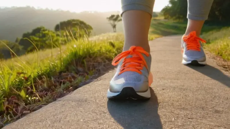 Una joven corredora corre con suerte hacia adelante en una cancha de césped matutino bajo un sol cálido