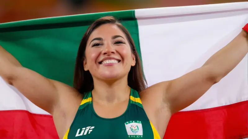 Una fotografía de Susan Rodríguez, campeona paralímpica, la muestra sonriente con los brazos al cielo