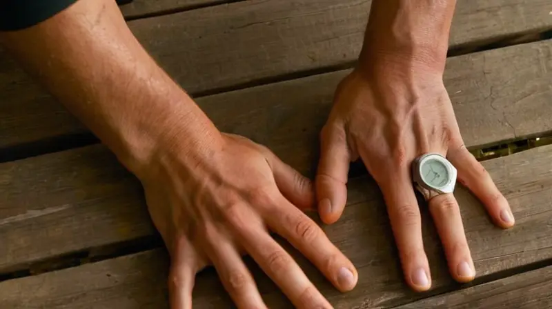 Un atleta masculino sostiene con sudor sus manos una Suunto Zone de metal entre ellas