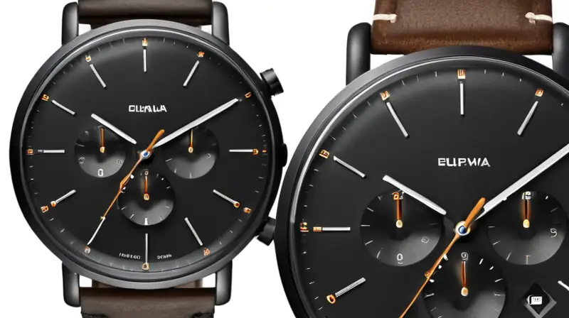 El reloj tiene un diseño minimalista con una cara oscura de metal gris metálico y lenguas de cuero texturizado