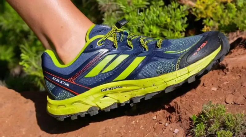 El calzado de un corredor de trail muestra signos de desgaste y choque después de recorrer terrenos accidentados con suelo y rocas duras