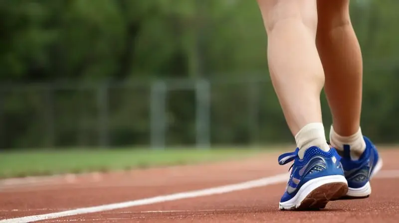 Una atleta se muestra en una postura de carrera midiendo la pista con tranquilidad y concentración