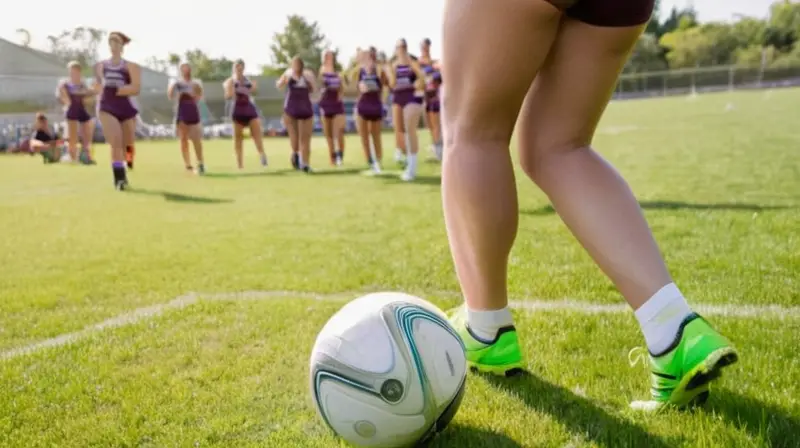 Una futbolista femenina está con los muslos doblados