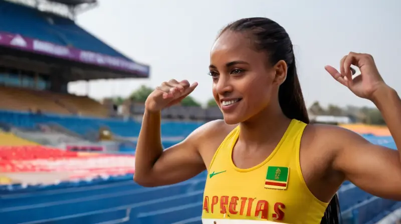 Tirunesh Dibaba brilla bajo la luz del estadio con su físico atlético y dedicación, listo para competir