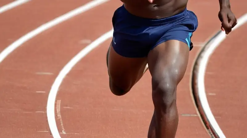 Un atleta con hombros redondeados y mandíbula angulosa corre con intensidad hacia la meta