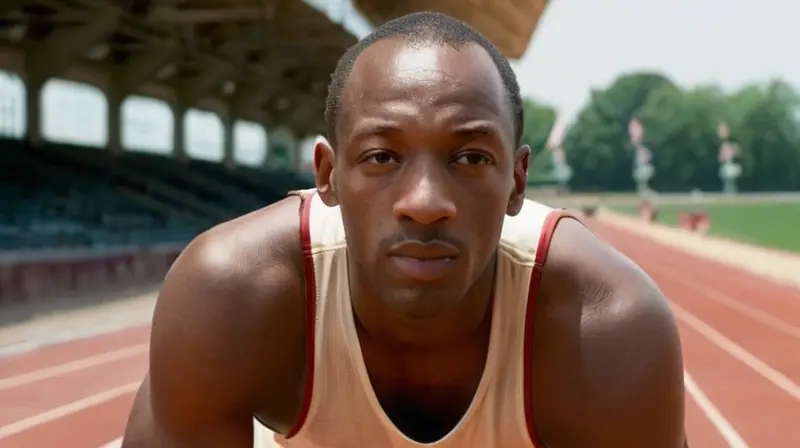 Jesse Owens se muestra con una expresión intensa