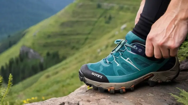 Un caminante se recuesta en una roca, con los pies descalzos cubiertos de bultos y los zapatos XT6 medio enterrados en la tierra