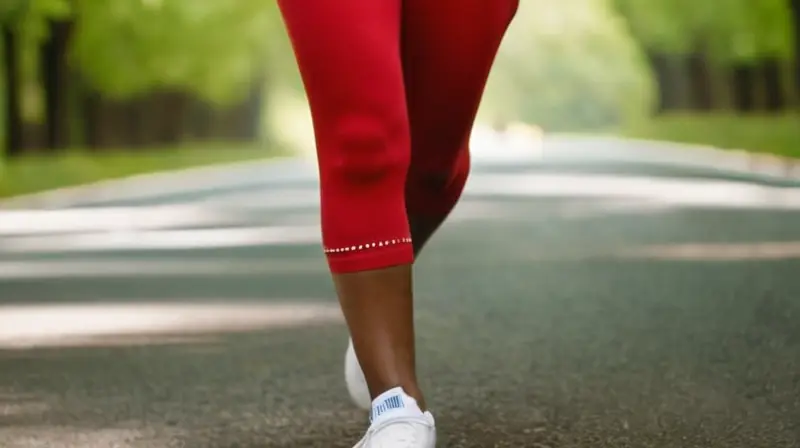 La mujer en carrera está iluminada por la luz del sol filtrando entre las hojas de los árboles